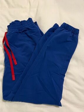 Figs USA Royal Blue Scrub Joggers with Red Drawcord